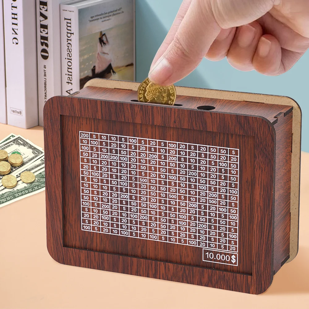 Reusable Wooden Piggy Bank for 10000 Euro Cash Coin Case Durable Money Saving Box with Clear Savings Target Money Container 5