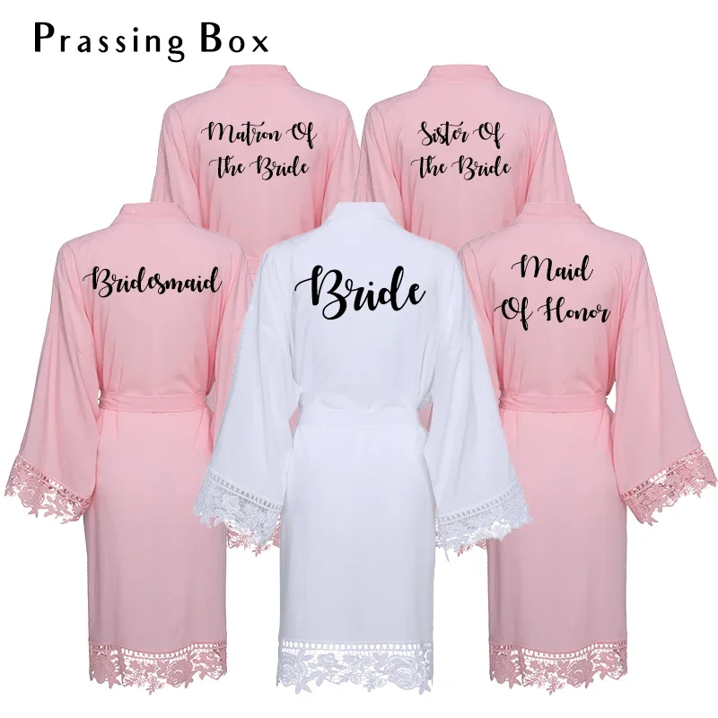 

Bride Robes Wedding Bridesmaid Robe Rayon Cotton Short Lace Robe Blush Night Dress Mother Of The Bride Robes For Women