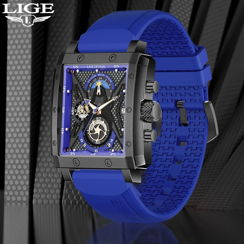 

LIGE Men Watches Luxury Sports Waterproof Watch For Men Fashion Silicone Strap Quartz Man WristWatch Chronograph Male Date Clock
