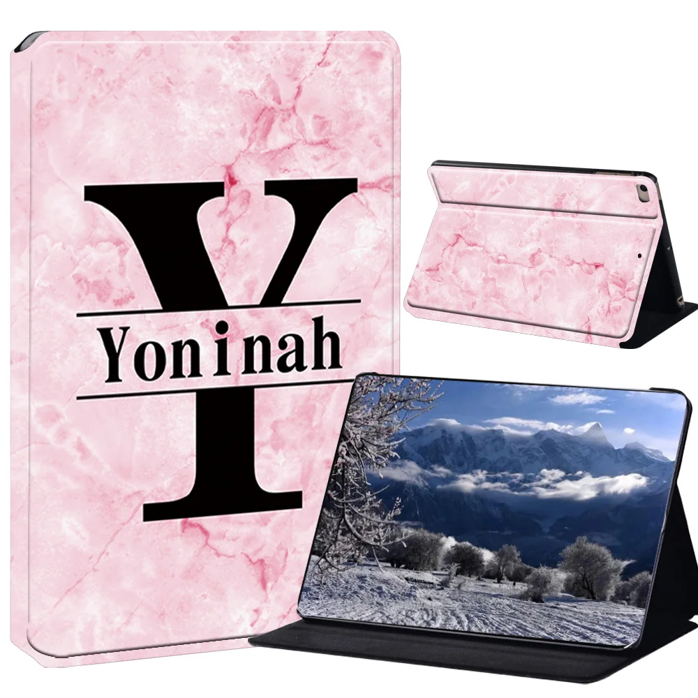 Elegant Marble Initial PU Leather Stand Case for Tablets - A to Z Letters