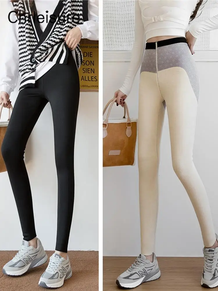 CHRLEISURE Zimske sportske ženske tople crne debele uske Veet hlače elastične push-up modne uske tajice ženske nove_voghion.com