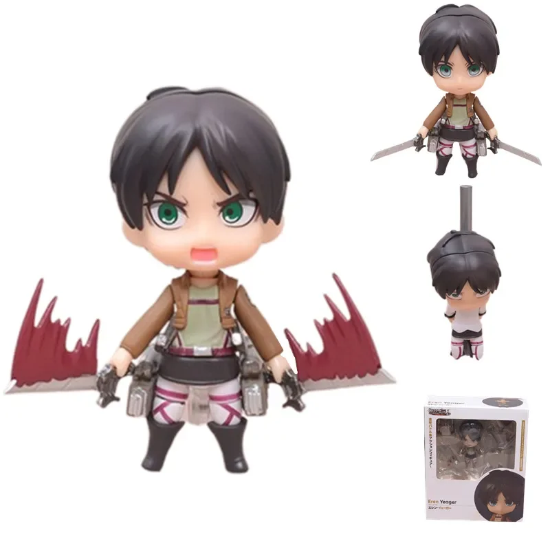 10Cm Anime Attack On Titan Q Versione Eren Jaeger Battle Form Action Figure Toy Pvc 3 Teste Modello Scrivania Decorazione Giocattoli Regalo