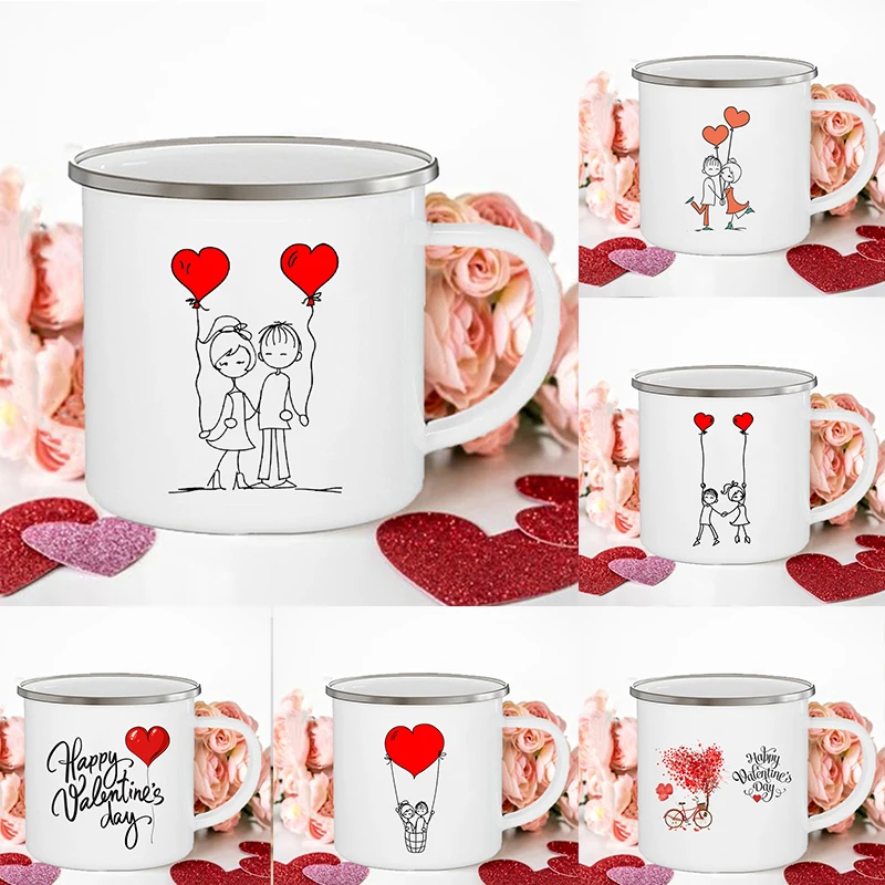 

Мультяшная парная кружка для мальчиков и девочек, креативная эмалированная кофейная чашка для влюбленных, чашки для напитков, десертов, молока, семейный подарок на день Святого Валентина
