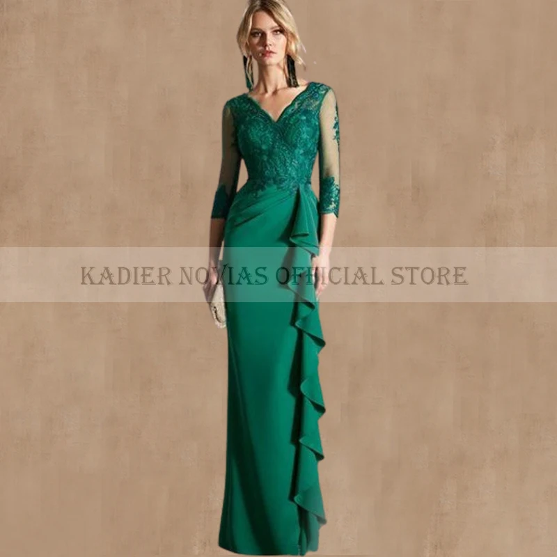 

Long Robe De Soiree Sheath Green Mother of the Bride Dresses for Weddings with Sleeves Robes Invitee Mariage