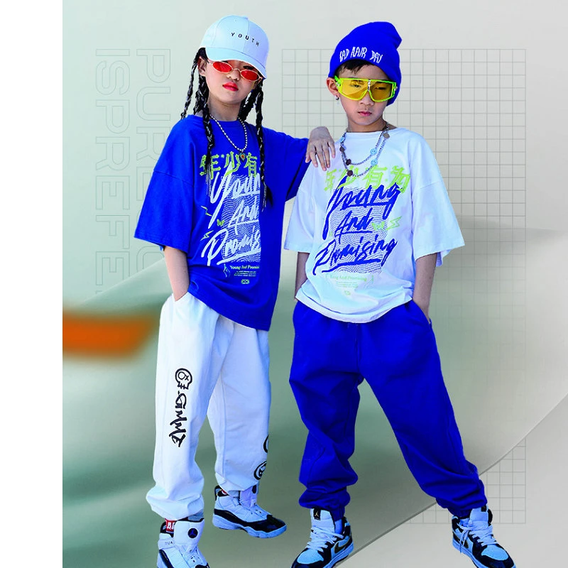Kids Performance Hip Hop dancing Outfits Crop Tops Street wear Cargo