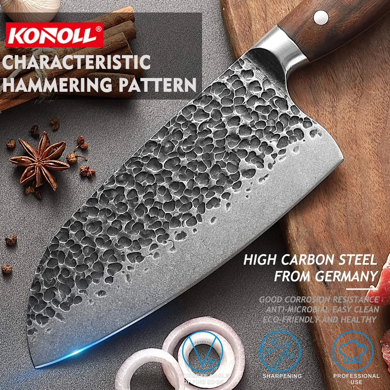 

Нож Мясницкий Konoll, кованый Профессиональный кухонный нож ручной работы 8 дюймов, немецкая сталь HC с деревянной ручкой