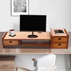 Bamboo Wood Monitor Stand with Storage Organizer Drawers Desktop Laptop Shelf Risers Stand for Home Office Use 1