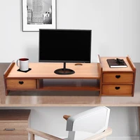 Bamboo Wood Monitor Stand with Storage Organizer Drawers Desktop Laptop Shelf Risers Stand for Home Office Use 1
