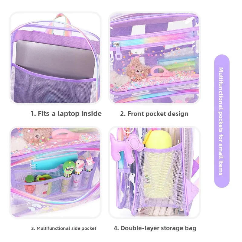 Transparent Bapa Faionable Cartoon School Bag for Elementary And High School Students M Fem Students Dual oulde... 4