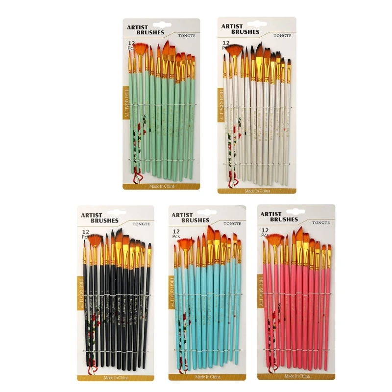 

12Pcs Nylon Hair Brush for Acrylic, Watercolor, Gouache, Face Art Painting