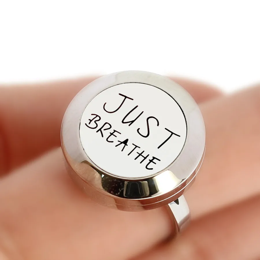 Just Breathe Plain/Rhinestone Finger Ring Resizable 316L Stainless Steel 20mm Diffuser Aromatherapy Locket Ring Free 10Pads 6