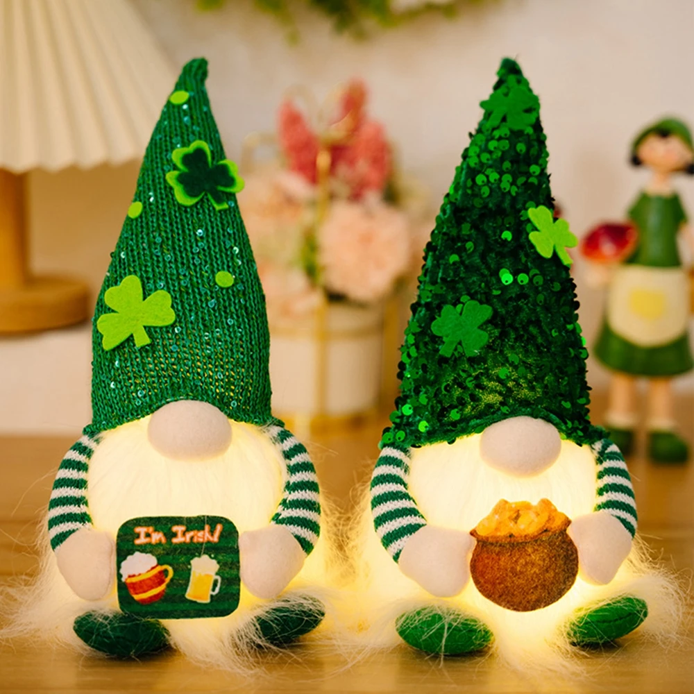 St Patrick's Day Gnome Led Light Up Irish Gnomes Luminous Saint Patrick Green Clover Faceless Doll Pendant 2023 Home Decoration