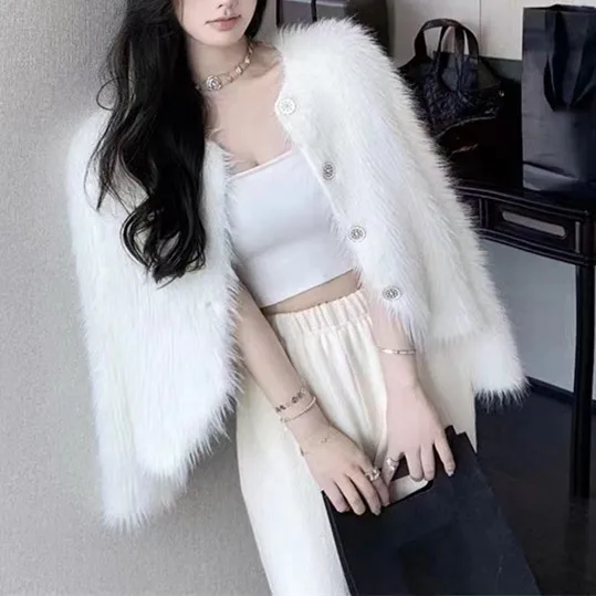 

Imitation Mink Fleece Women's Autumn and Winter Wear Thickened Knitted Cardigan Sweater New Westernized Short Top Women