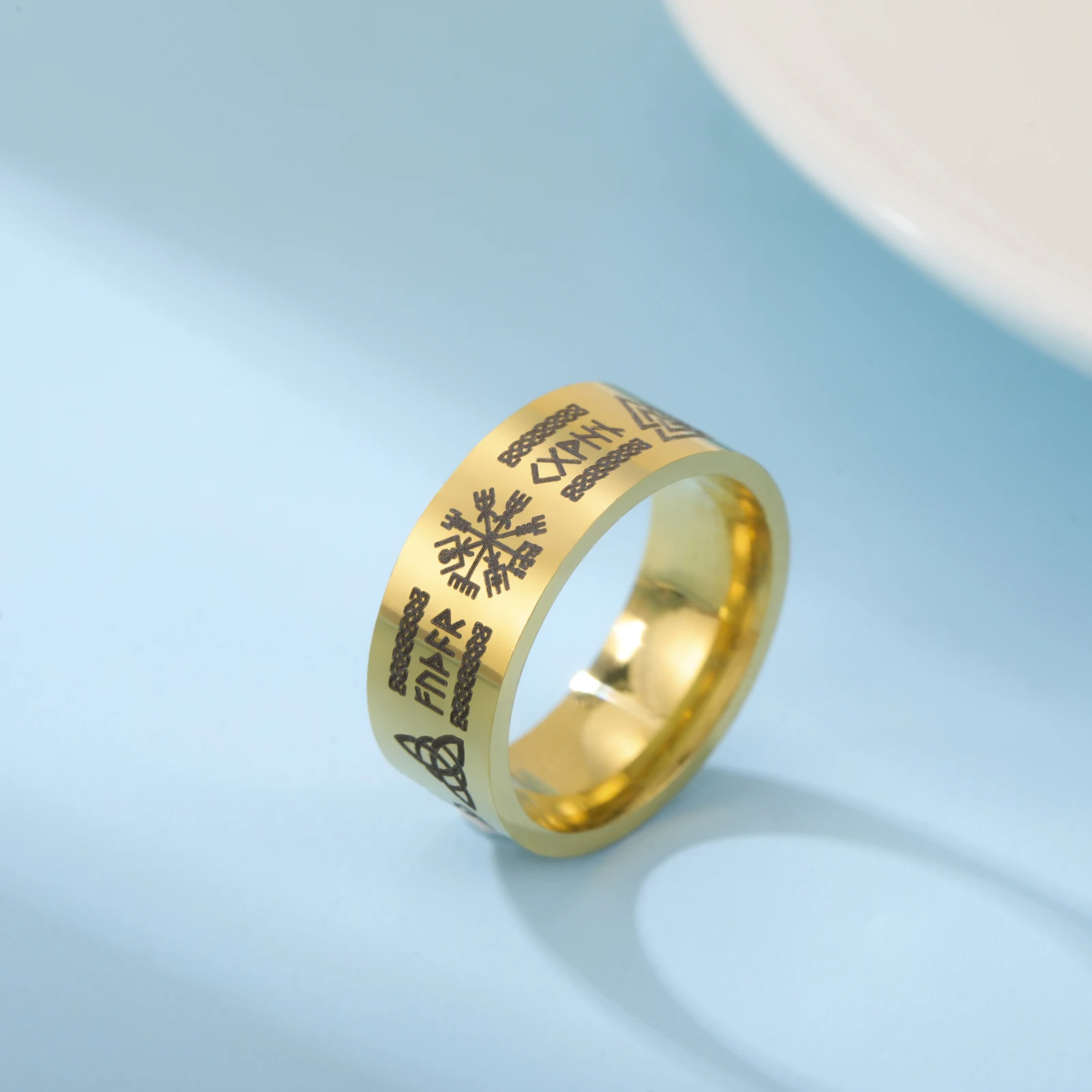 Kkjoy Wikinger-Totem Edelstahlring Nordische Runen Odin Valknut Vegvisir Amulett Retro Keltischer Schmuck für Männer Frauen Paare Exklusiver Schmuck – Detail 3