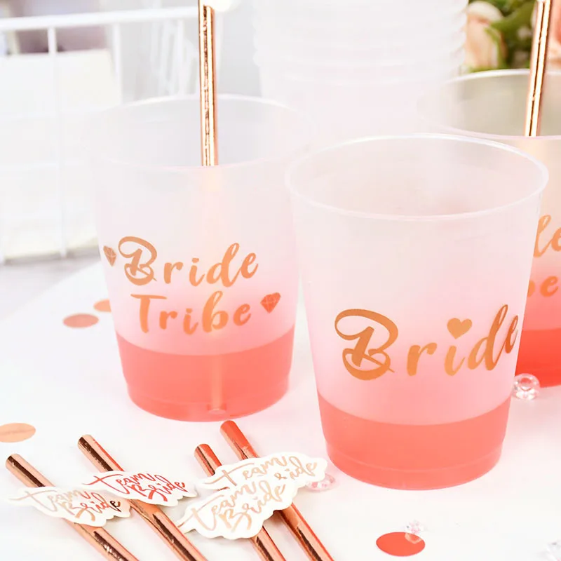 Team Bride Tribe Cups Bridal Shower Bachelorette Party Plastic Drinking Cup Rose Gold Hen Party Accessories Wedding Decoration