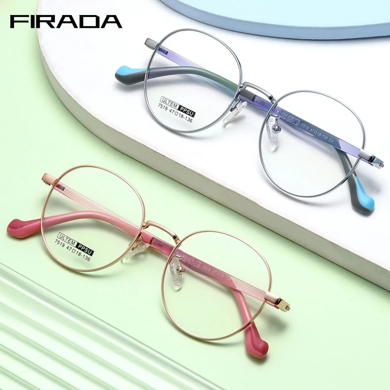 

FIRADA Comfortable Fashion Eyeglasses Girls Vintage TR90 Round Glasses Boys Optical Prescription Eyewear Frame Children 7519S