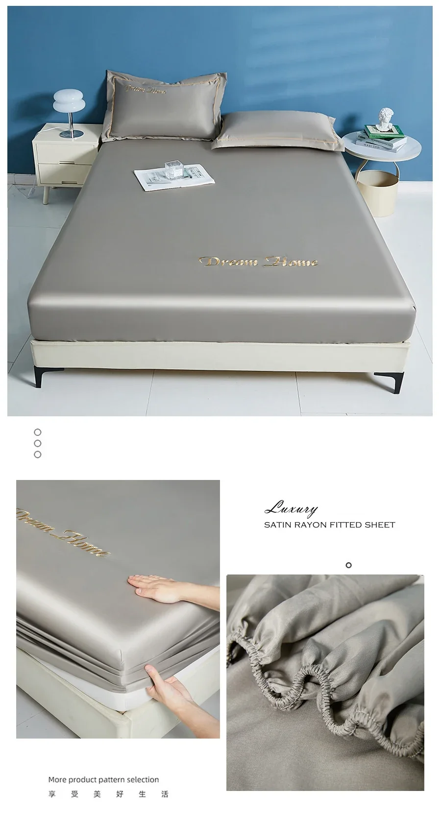 WASART Glatter Satin-Rayon-Spannbettlaken, Matratzenbezug, Sommer-Tagesdecken, solide, seidige Stickerei, Paar, luxuriöses Doppelbett, Bettlaken – Detail 20