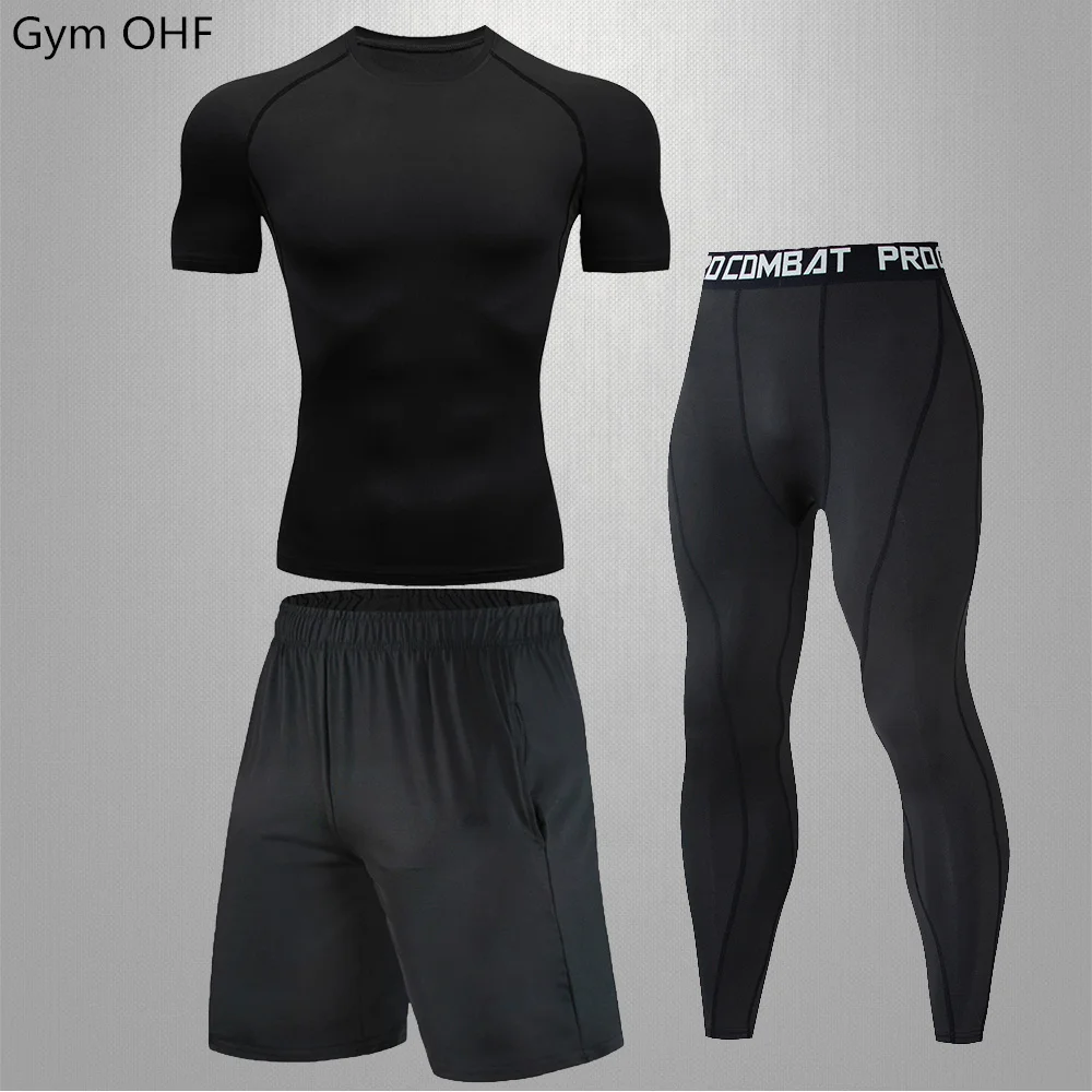 T-shirt Shorts 3-piece Sets Men Sportswear Rashguard Jiu Jitsu BJJ Compression T Shirt Leggings Set Mens Gym Running Sportsuits compression t shirt sport t shirt running t shirts running t shirt fitness clothes sports leggings