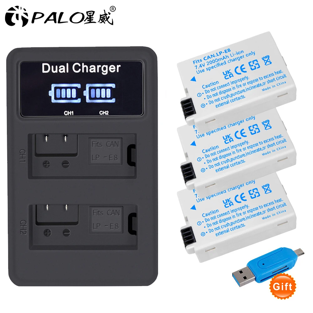 Palo Lp-E8 Lp E8 Batteria Per Canon E Caricabatterie Lcd Intelligente Per Fotocamera Canon Eos 550D 600D 650D 700D X4 X5 X6I X7I T2I