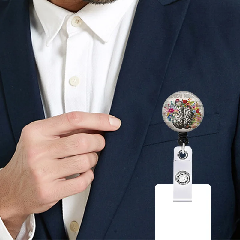 Badge Holder Retractable Badge Reel Retractable ID Lanyard Retractable ID Tag Nurse Badge Reel Fashion Floral Human Organs Hospital Doctor ID Card Holder Keychains Lanyard 1 Piece