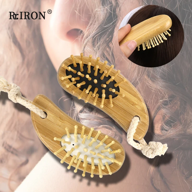

RIRON Natural Bamboo Air Cushion Comb Hair Scalp Care Massage Pocket Wet Curly Detangle Hairbrush Hairdressing Styling Tool