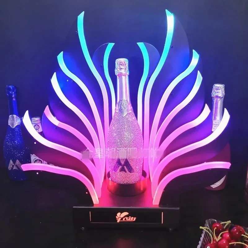 Peacock Tail LED Luminous Wine Bottle Holder Rechargeable Champagne Cocktail Whisky Drinkware Holder For Disco Party Nightclub