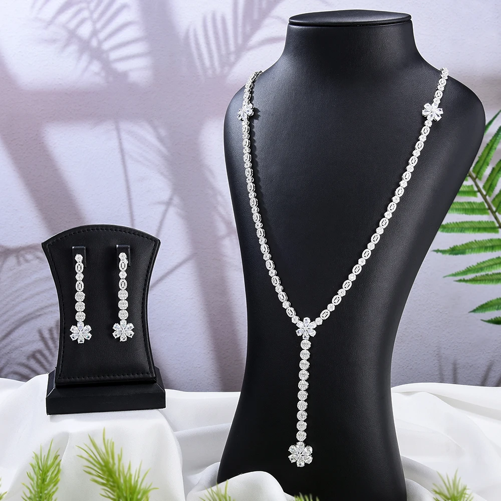 

GODKI, роскошный комплект из 2 предметов, длинный свитер, цепочка, ожерелье, серьги, наборы для женщин, свадебные кубические циркония, Дубай, вечерние, ювелирные изделия, богемные