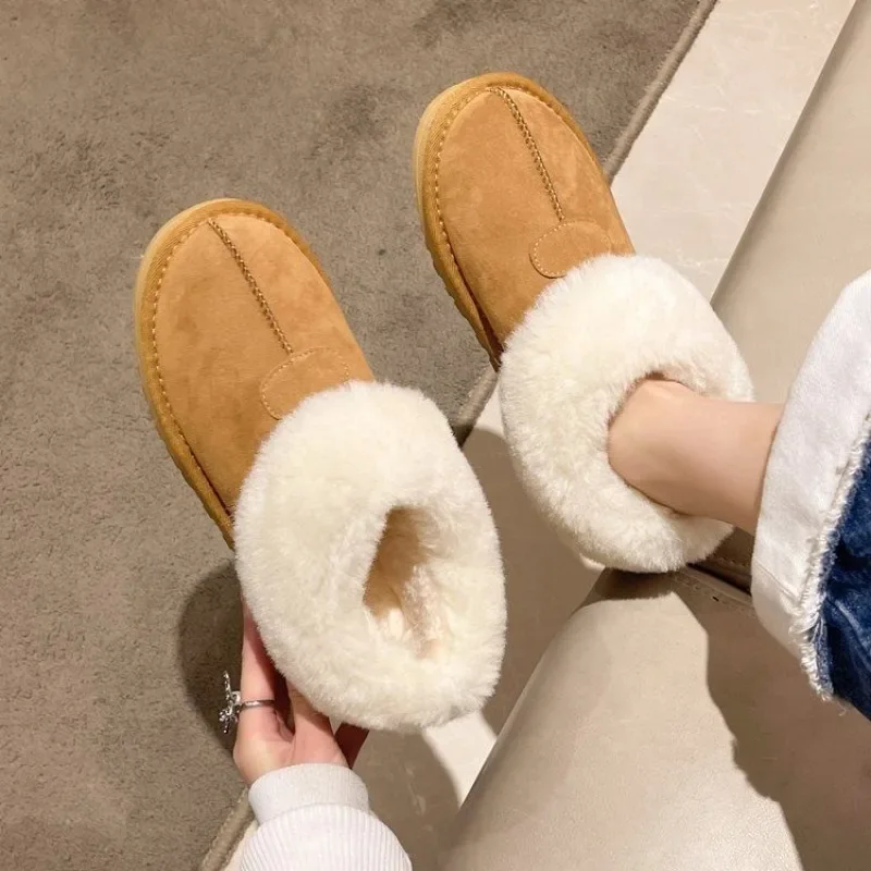 

Ladies Snow Boots Round Toe Female Shoes Booties Ankle Furry Flat Tabi Suede Winter 2023 Novelty Free Shipping and Low Price Y2k