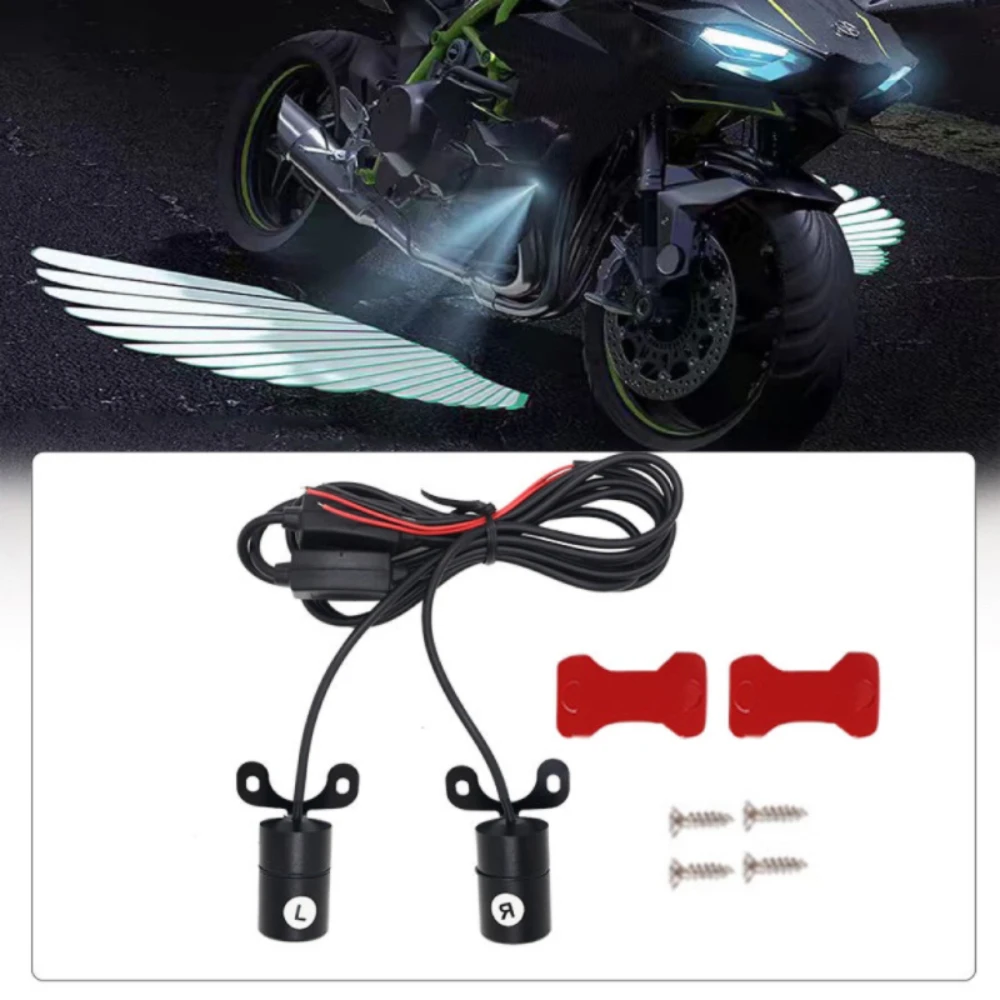 2 Pcs Universal Angel Wings LED Spotlight Motorcycle Car Modified Decorative Welcome Lights 12V Wing Laser Projector Lighting