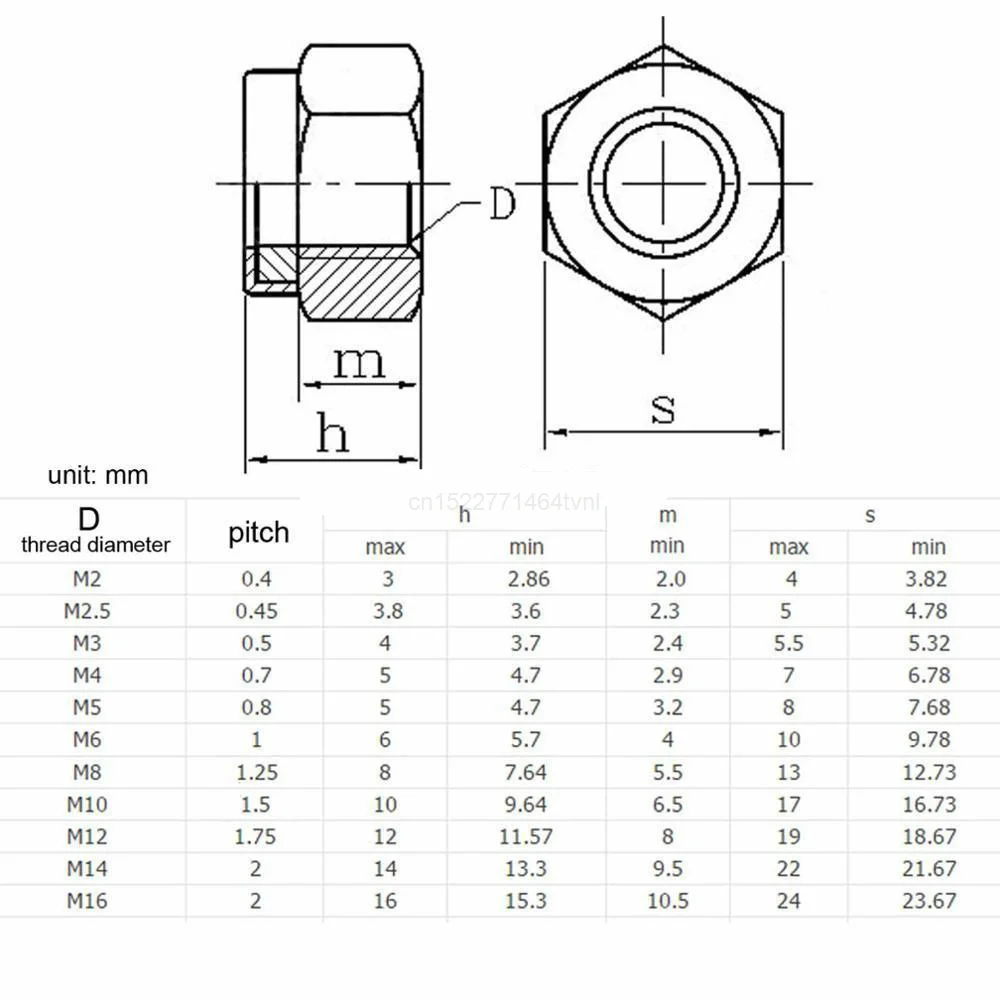 50X M2 M2.5 M3 M4 M5 M6 304 Stainless Steel Carbon Steel Black Zinc-plated Hex Nylon Insert Lock Nut Self-locking Nylock Locknut