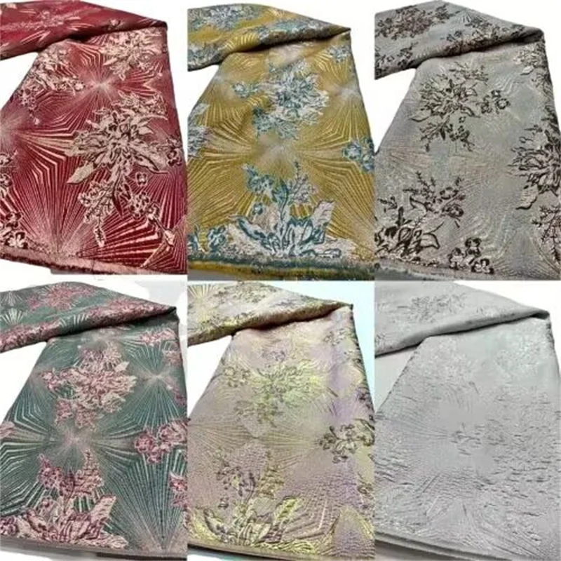 

Green African Brocade Lace Fabrics 5 Yards Nigerian Jacquard Gild Lace Fabric High Quality For Sewing Wedding Dress Women Cloth