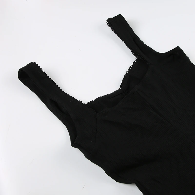 Mono de verano ajustado sin mangas con cuello cuadrado y fruncido para mujer, mono negro liso sencillo básico informal para vacaciones