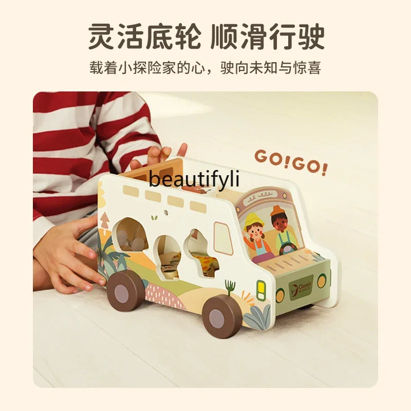 Children wooden multi-purpose building block car cognitive animal baby starter car 1-2 years old male and female