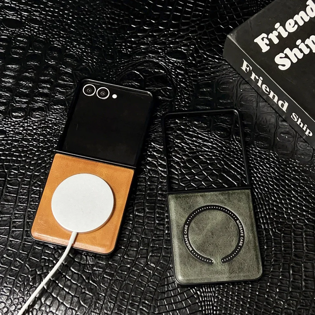 Vintage-Style Vegan Leather Pattern Case with Magnetic Ring and Camera Protection