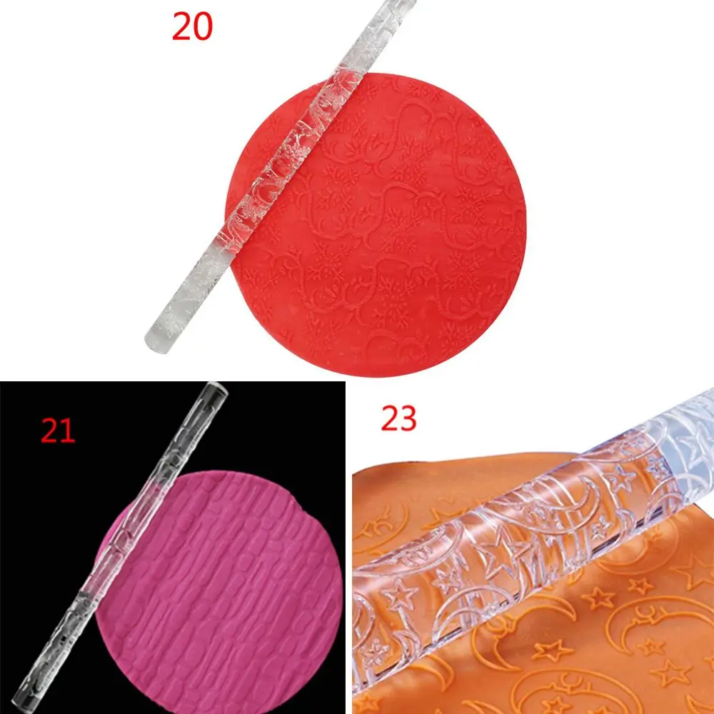 21 Styles New Fondant Cake Impression Acrylic Embossing Pastry Roller Baking Tools Rolling Pin