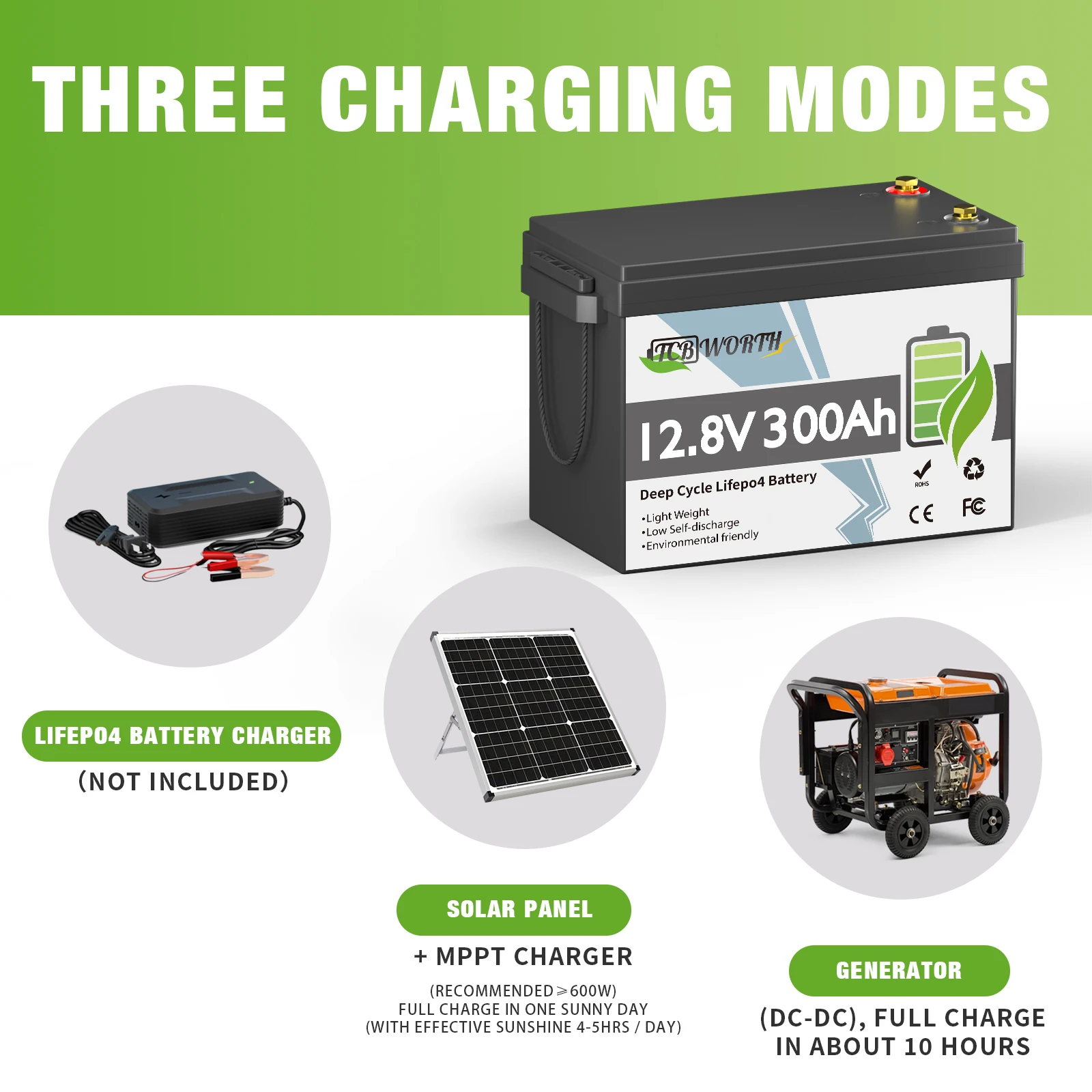 TCBWORTH 12V 300Ah LiFePO4 Batterie mit Niedertemperatur-Schutz & 200A BMS - Tiefzyklus für Wohnmobile, Solarsysteme, Reisemobile, Anhänger 3 Stück – Detail 7
