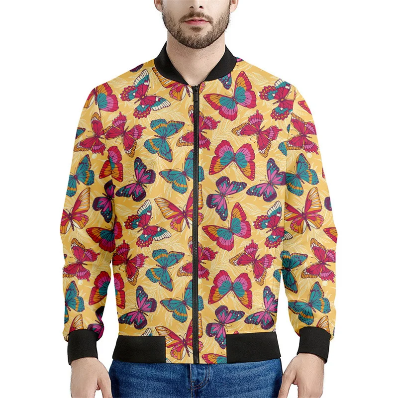 thumbnail image 1 of Chaqueta con estampado 3D de mariposas e insectos para hombre, ropa holgada, sudadera, chaqueta bomber informal con cremallera, tops de calle, 1 of 4