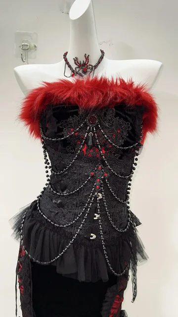 Faux Fur Trim Top and Skirt Set 2