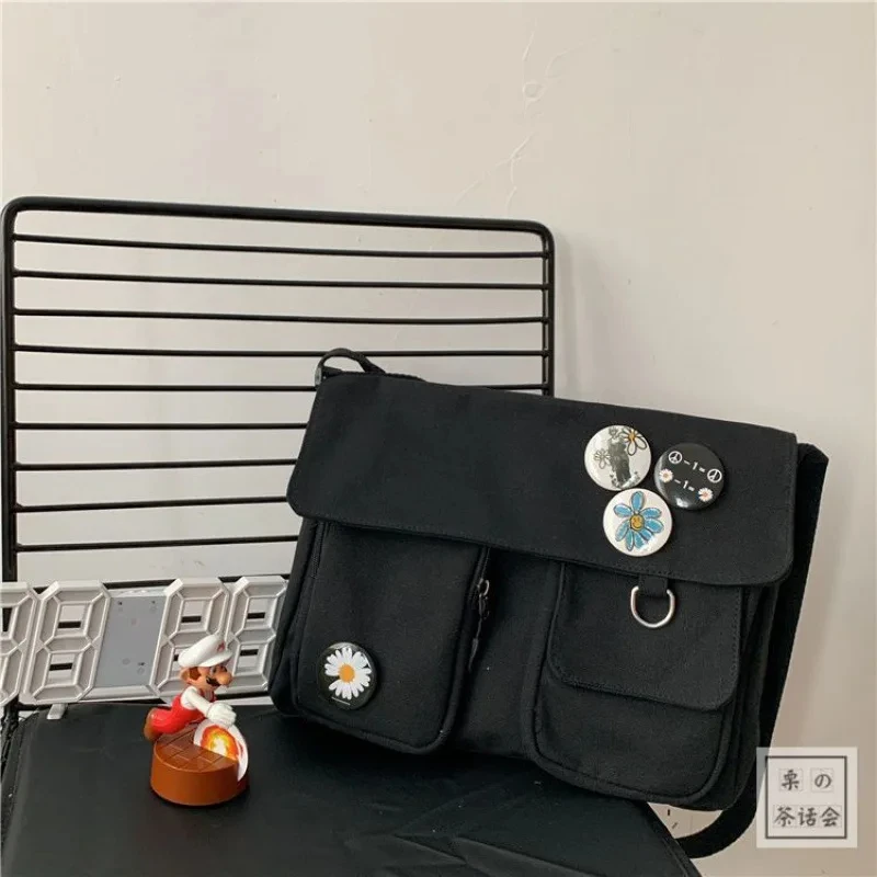 Bolso de lona estilo Harajuku japonés para mujer, bolsa cruzada Diagonal para chica