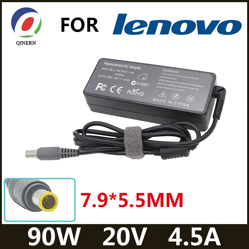 Adaptador ac Laptop para Lenovo Carregador de Notebook 20v 4.5a 90w 79*55 Milímetros Pinos t6 r6 z6 X200 X300 3000 C100 T60 E125 E430 E530 e4