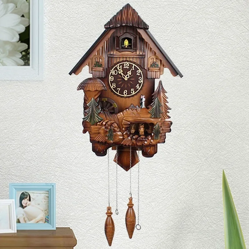 

Mechanism Silent Cuckoo Wall Clocks Wood Vintage Clock Living Room Decoration Accessory Elegant Interior Electronic Wall Clocks