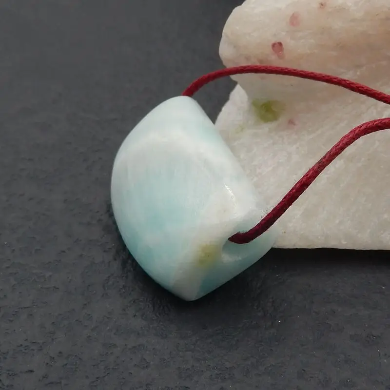 Semiprecious Stone Necklace Natural Larimar Handmade DIY Jewelry Pendant Bead Accessories 26x19x10mm 9g