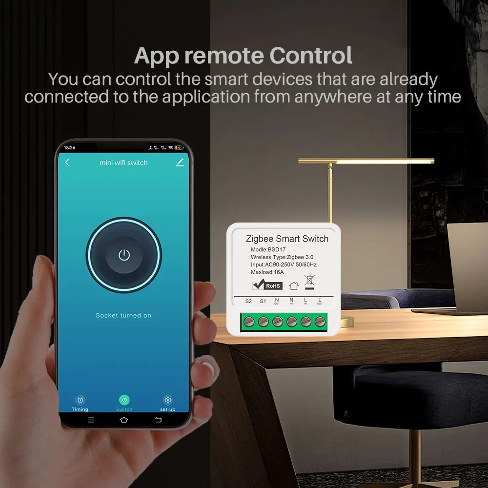 16A Tuya Zigbee Smart Switch Module Support Two-Way Control Smart Life App Remote Control Work With Alexa Google Home