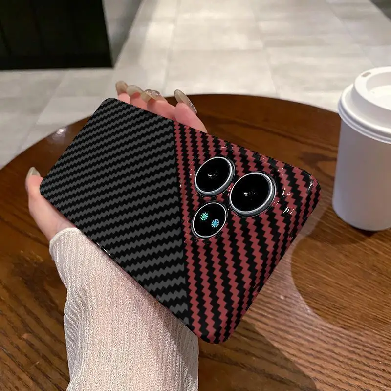 Premium Fiber Stripe Leather Back Cover with Shockproof Bumper
