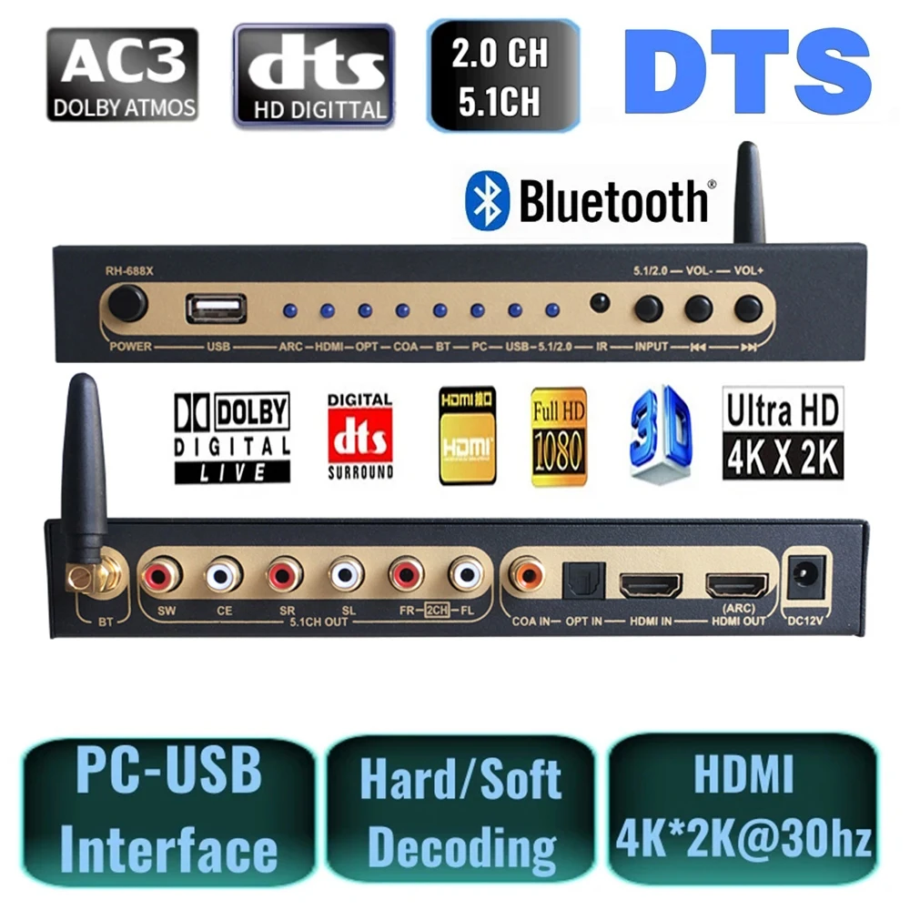 Estrattore Audio Compatibile Hdmi Dts Dolby Digital Audio 5.1 Decoder Coassiale Spdif Pc Usb Bluetooth5.0 Input Arc Per Home Theater