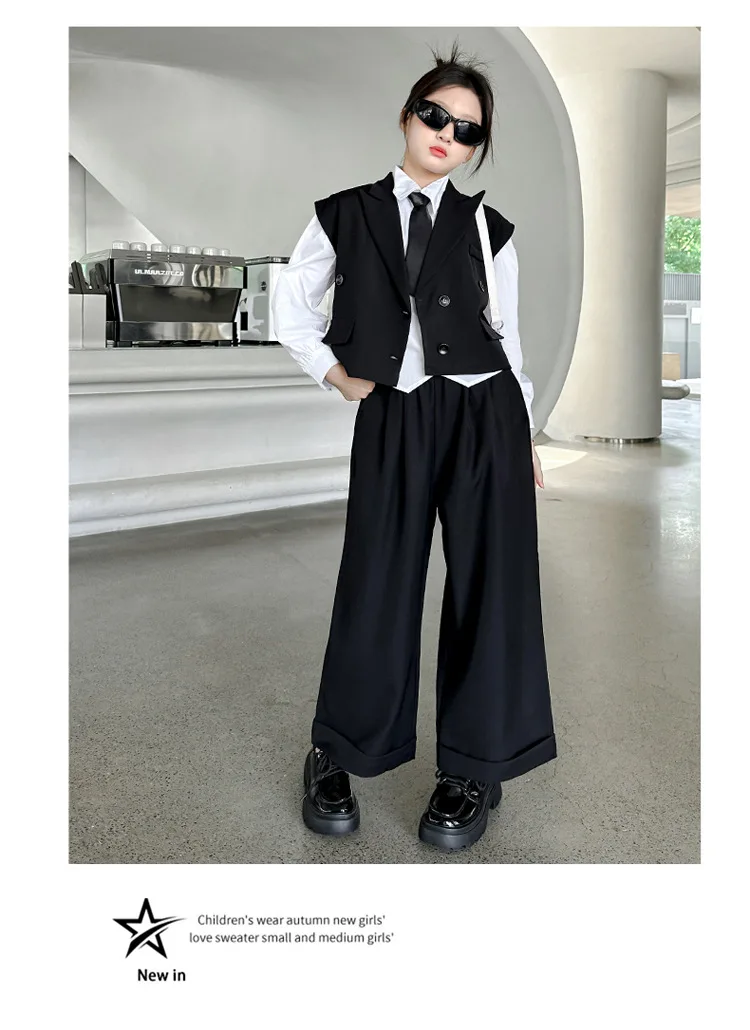 Girls Clothing Set 2025 Spring Autumn Blazer Suits for Teen Girl Children Clothes Kids Vest Wide Leg Pants 2pcs Outfits 5-14 Yrs - 5