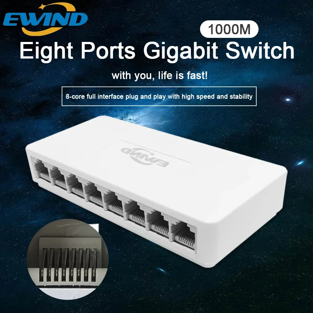 EWIND 10/100/1000Mbps Ethernet Switch 5/8 Ports Desktop Gigabit Network Switch Adapter Fast RJ45 Ethernet Auto MDI/MDIX network switch ethernet network