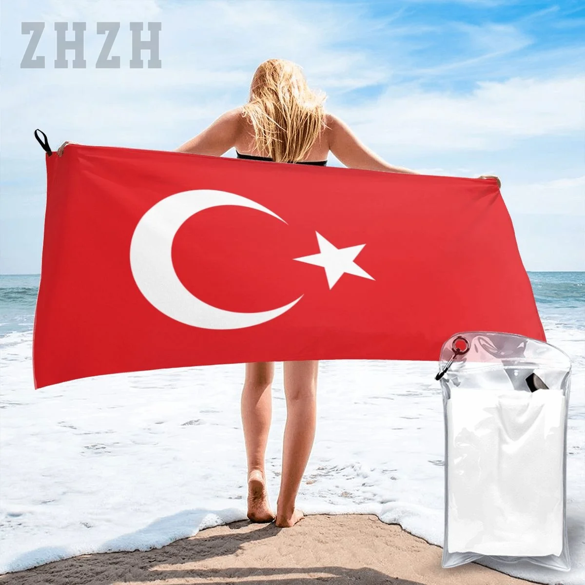 More Design Turkey Turkiye Flag Emblem Bath Towel Quick dry Microfiber Absorbing Soft Water Breathable Beach Swimming Bathroom 2