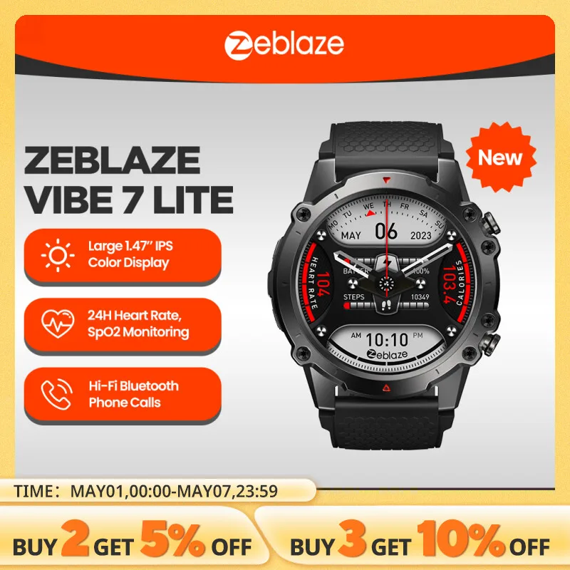 Zeblaze Vibe 7 Lite Voice Calling Smart Watch Large 1.47inch IPS Display 100+ Sports Modes 24H Health Monitor Smartwatch for Men