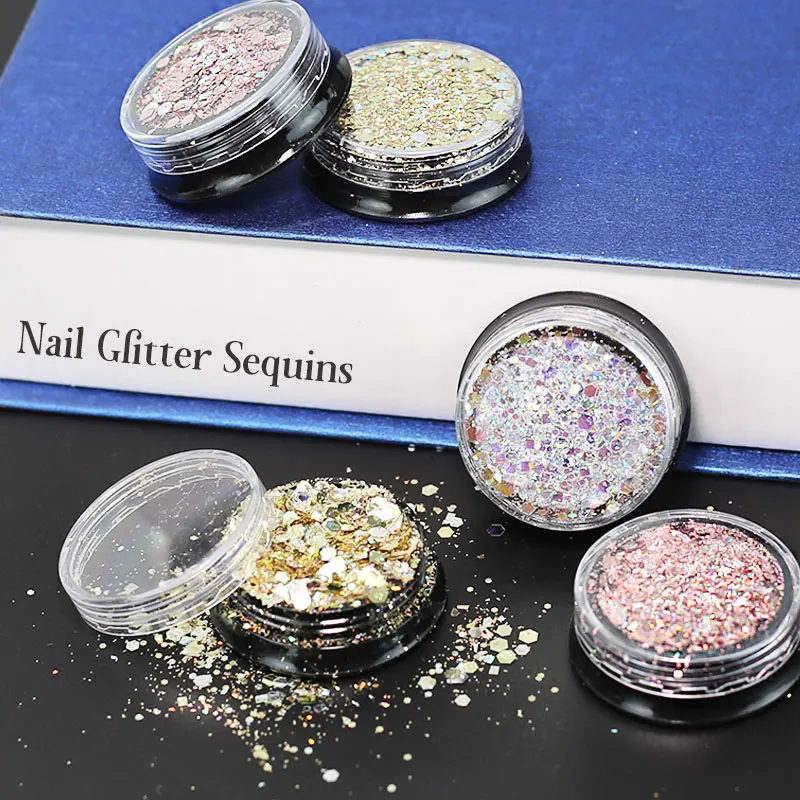 Arte Clavo Holographic Nail Glitter Sequins 3D Glitter Powder Mermaid Sequins Flakes Mixed Mermaid Hexagon Spangles For Maincure